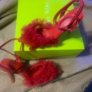 Gianni Bini Red Ruffle Strap Heels